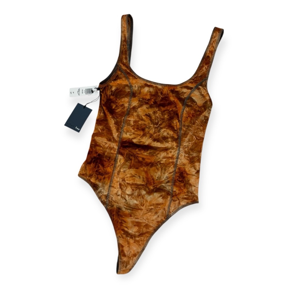 Aritzia Brown Marble-Print Scoop Neck Bodysuit